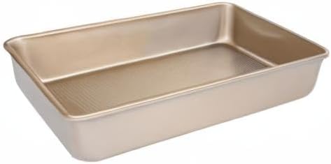 Kitcom Nonstick Roasting Pan for Baking, 13.4x9.4x2.4 Inch Cake Molds, Heavy Duty Rectangular Baking Pan for Oven, Champagne Gold