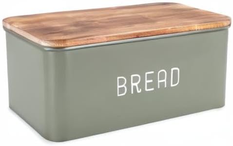 Nat & Jules Matte Green 12 x 7 Metal Enamel Rubber Wood Lidded Bread Box