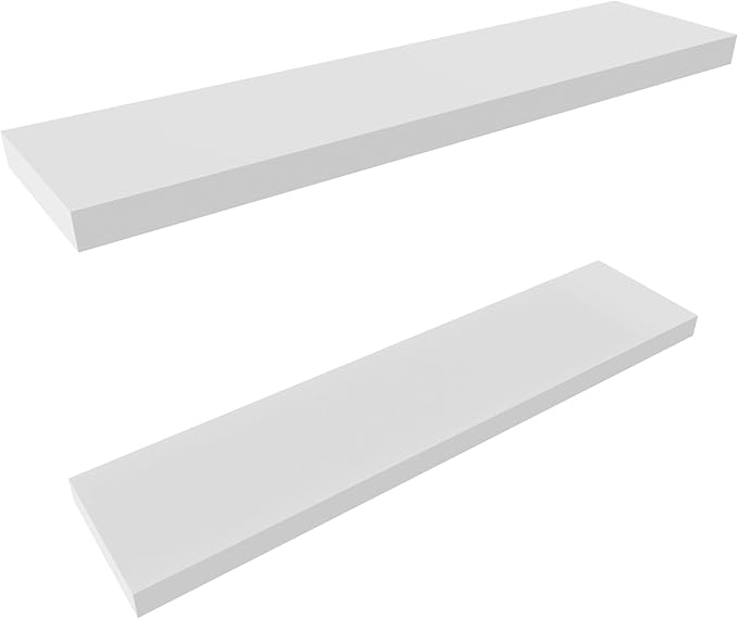 Colima Floating Shelves for Wall White Wood Shelf for Bedroom, 36 Inch Wall Mounted Floating Shelves for Bathroom Living Room Kitchen Office, 1.3" Thick Floating Book Shelves for Wall, Set of 2