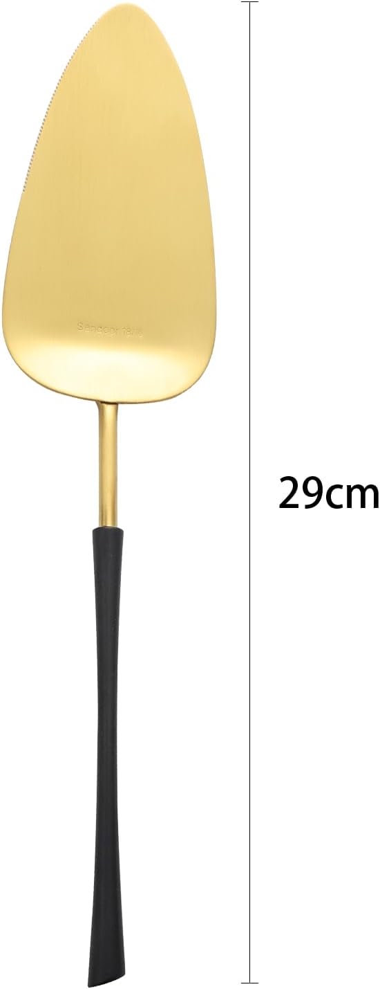 black gold Cake Cutter,Stainless Steel Pie Spatula Serrated,Cake Pizza Cutter Tart Dessert Slicer Comfortable Handle (black gold)