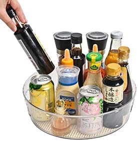 4 Pack Lazy Susan Organizer for Cabinet with Handle, 12“ inch Clear Spinning Storage Lazy Susan Turntable for Pantry, Kitchen Sink, Fridge, Bathroom, Countertop, Non-Skid Liners Included, Round