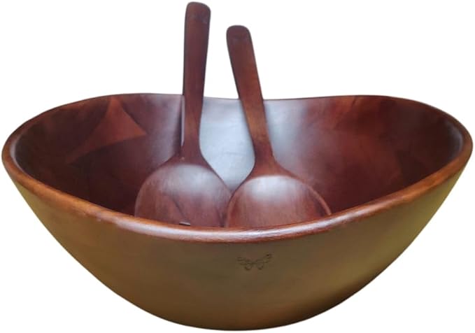 Melvvi Large Wooden Salad Bowl Set with 2 Small Bowls and 2 Serving Utensils | 12" & 6" Acacia Wood Bowls for Food | Great Gift for Kitchen & Dining (Natural Set of 5) (Royal Set of 3)