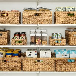 StorageWorks Large Rectangular Wicker Basket, Water Hyacinth Storage Basket with Built-in Handles, 1 Pack