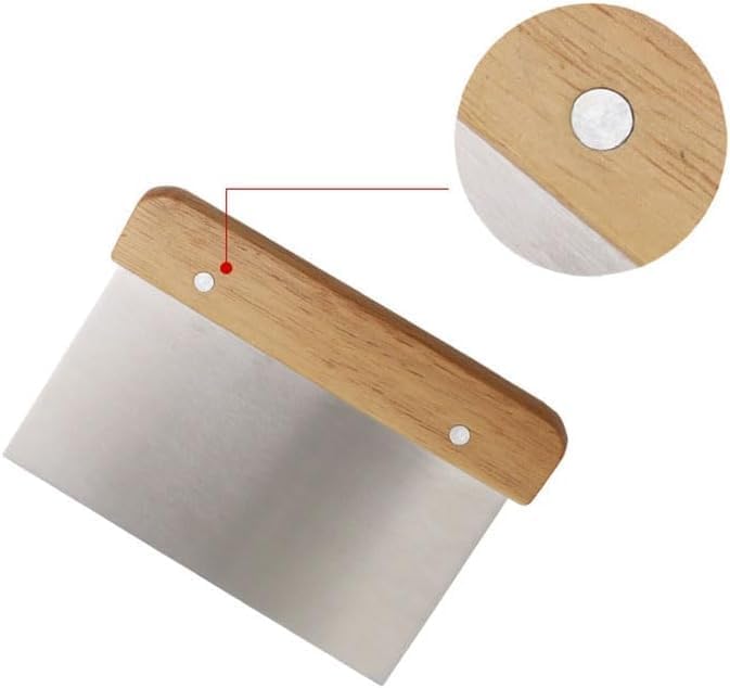 2 Piece of Stainless Steel Scraper & Chopper, Silver Stainless Steel Bench Scraper Dough Pastry Cutter with Wooden Handle, Multipurpose Cake Pizza Bread Separator Knife for Baking and Cooking