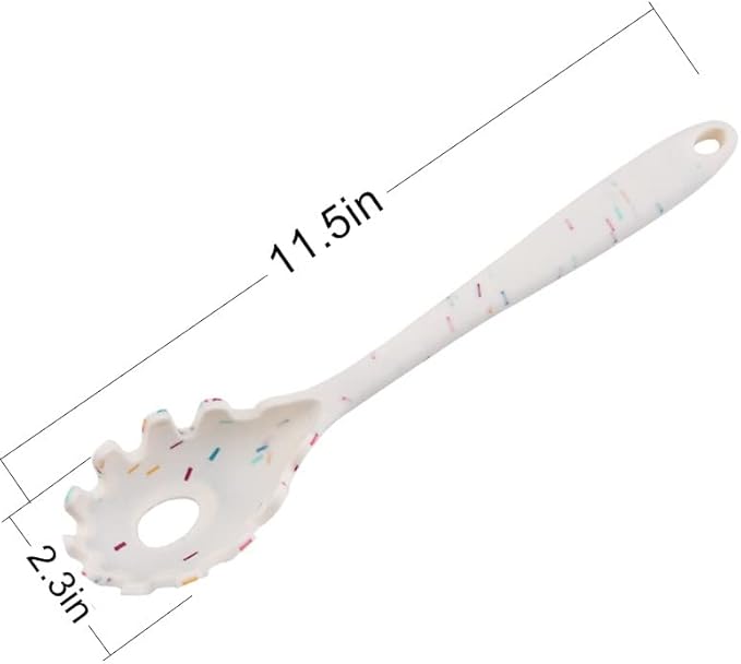 Silicone Pasta Fork (11.5"), High Heat Resistant to 480°F, Hygienic One Piece Design, Spaghetti Strainer & Server Spoon Pasta Forks (White)