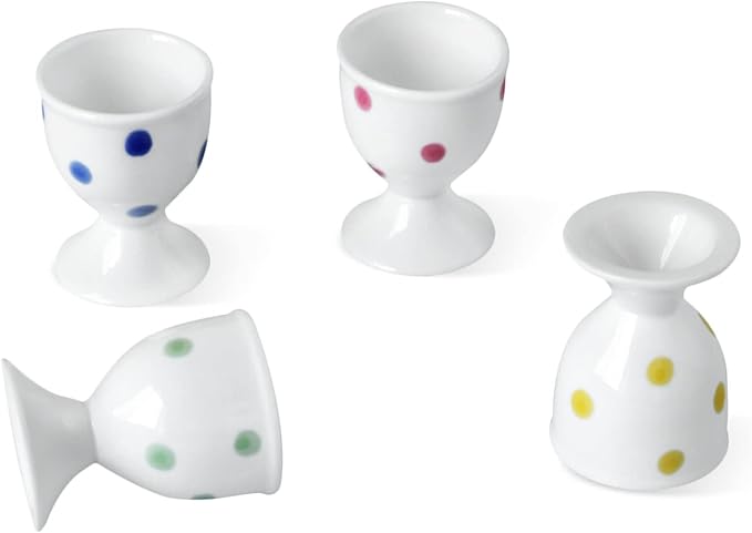 Cinf Ceramic Polka Dots Egg Cup Gift Set of 4 Porcelain Holder Breakfast Boiled Cooking Tools Stable Easy to Clean Childhood Memories Table Decoration Kitchen