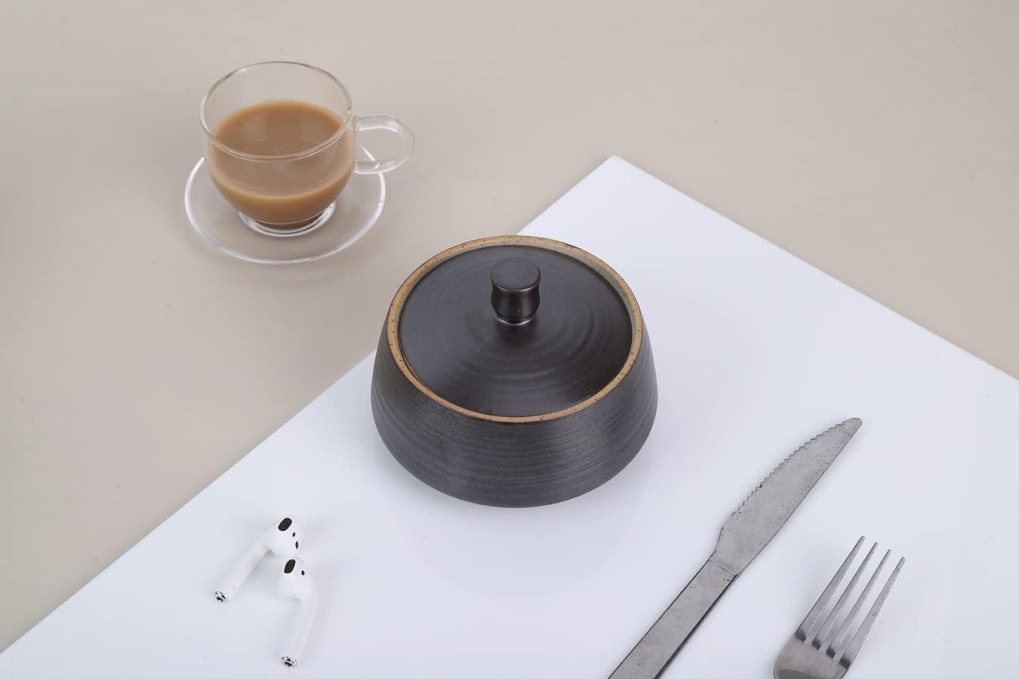 Retro Kitchen Ceramic Canister, 13.53 FL OZ (400 ML) Vintage Food Storage Jar for Tea, Coffee Beans, Herb, Candy, Spices, Nuts (Black)