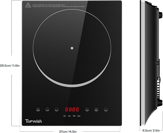 Induction Cooktop, TOPWISH Portable Hot Plate Electric Induction Burner, 10 Temp Levels up to 464°F, 110-120V Electric Stove Top Cooker with High Energy Efficiency & Kids Lock for Cooking, 1600W