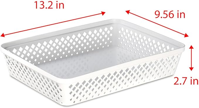 Glad Plastic Storage Basket Set - Multipurpose Drawer Trays, Kitchen Pantry Containers, and Bathroom Bins - 3 Pack Large Organizers, White
