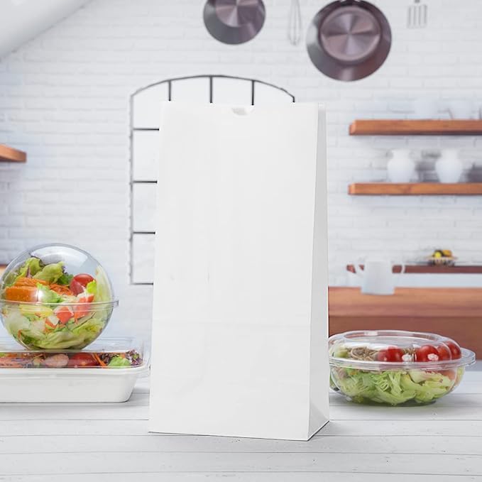 Restaurantware Bag Tek 8lb Paper Bags 100 Disposable Lunch Bags - Large For Lunches Sandwiches And Snacks White Paper Kraft Paper Bags For Shopping Party Favors Or Gifts