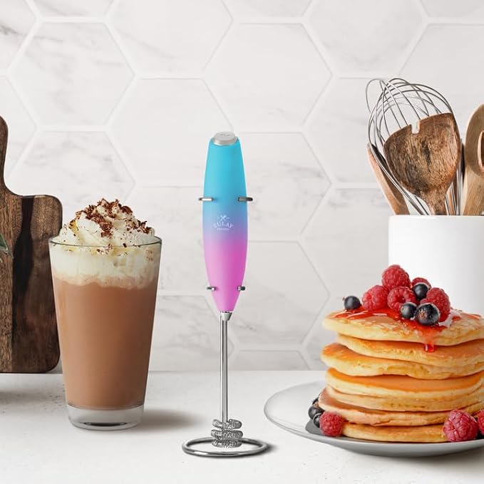 Zulay Kitchen Milk Frother with Patented Tornado Triple Whisk – Handheld Foam Maker for Coffee, Lattes, Matcha & Hot Chocolate – Rich, Creamy Froth in Seconds -