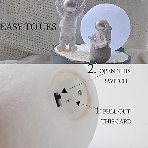 Cake Topper for Kids Astronaut Space Birthday Cake Decoration, 3D Soft Light Moon Outer Space Cake Topper for Party Supply, LED Moon Planet Birthday Cake Decoration (Pink)