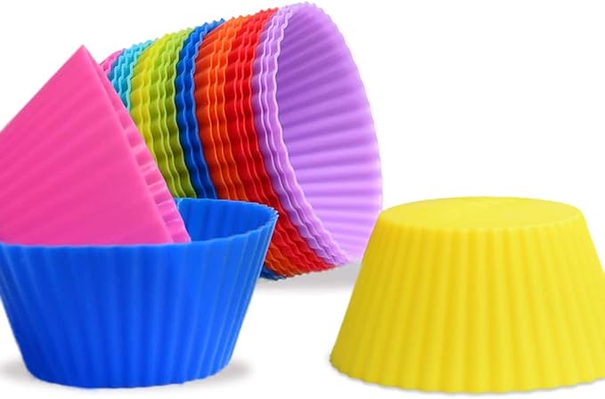 24 Pack Silicone Baking Cups Reusable Muffin Liners Non-Stick Cup Cake Molds Set Cupcake Silicone Liner Standard Size Silicone Cupcake Holder Reusable Cupcake Liners Christmas Gift (8 Rainbow Colors)