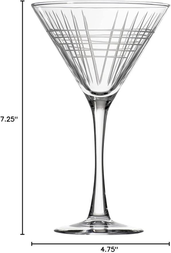 Rolf Glass Matchstick Martini Glass - Set of 2 Stemmed 10 ounce Martini Glasses - Lead-Free Glass - Diamond-Wheel Engraved Cocktail Glasses - Made in the USA