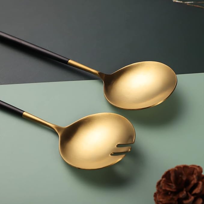 Salad Servers,Spoon and Fork Set 11.41 inch,18/10 Stainless Steel Salad Serving Titanium Plating (Gold)