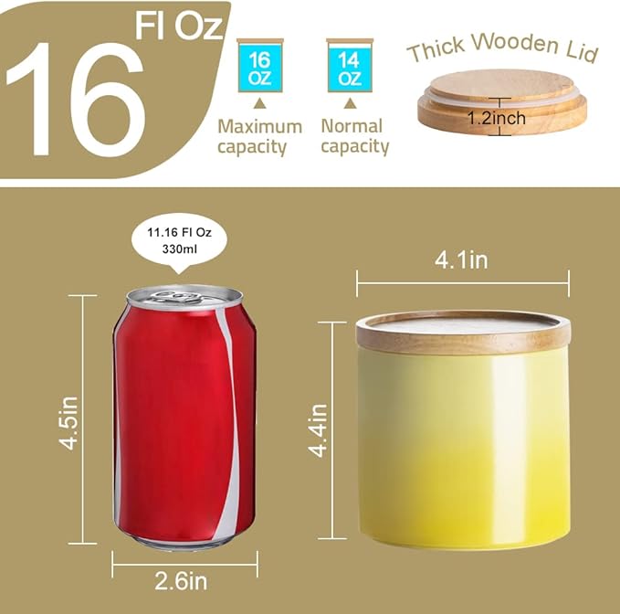 Sweejar Ceramic Food Storage Jar, Stackable Kitchen Canisters, Containers with Airtight Seal Wooden Lid for Serving Ground Coffee, Tea, Sugar, Salt and More - 16 Fl Oz (Gradient Orange)