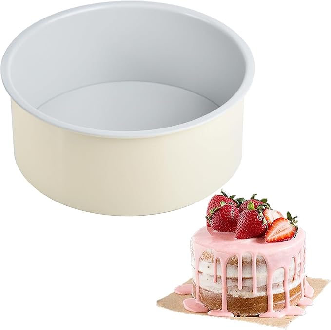 Guowall 6 inch Cake Pan with Removable Bottom Carbon Steel Round Chiffon Cake Tin Round Shaped Nonstick Cheesecake Mould for Baking - Cream Color