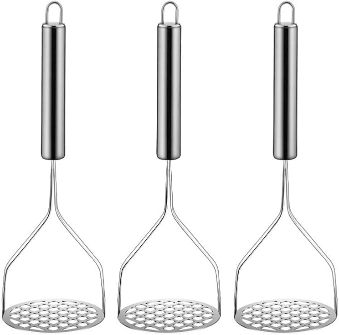 Potato Masher (4-Pack), 10-Inch Sturdy Gourmet Stainless Steel Wire Masher, Heavy Duty Metal Potato Ricer, Vegetables Fruits Hand Mashers, Dishwasher Safe