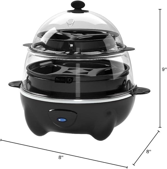 DASH Deluxe Rapid Egg Cooker for Hard Boiled, Poached, Scrambled Eggs, Omelets, Steamed Vegetables, Dumplings & More, 12 capacity, with Auto Shut Off Feature - Black