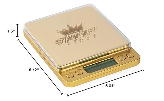 Street Kingz Gold Digital Scale - High Precision 500g Capacity Food Scale with Multi- Unit Conversion & Piece Counting - Includes 2 Weighing Bowls & 2 AAA Batteries