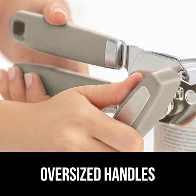 GORILLA GRIP Heavy Duty Stainless Steel Smooth Edge Manual Can Opener and Bottle Openers, Soft Comfortable Handle, Oversized Handheld Turn Knob, US Designed Multifunctional Kitchen Tool, Almond