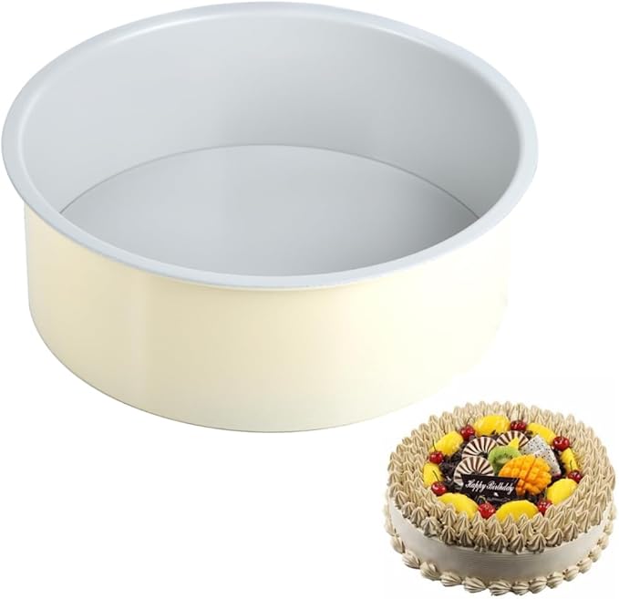Guowall 8 inch Cake Pan Removable Bottom Carbon Steel with Nonstick Coating Chiffon Cake Tin Round Shaped Cheese Cake Mould for Baking - Cream Color