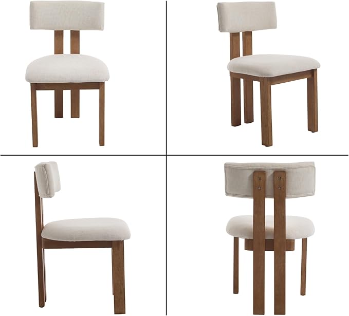 chairus Linen Dining Chairs Set of 2 Modern Farmhouse Kitchen Chairs with Open Low Back Upholstered Wood Side Chairs for Dining Room, Restaurant, Living Room, White