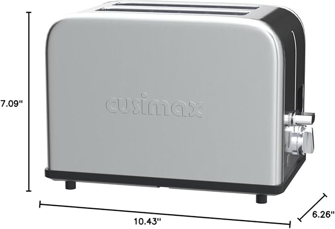 CUSIMAX Stainless Steel 2 Slice Toaster with LED Display, Extra-wide Slots, 6 Browning Settings, Cancel/Bagel/Defrost, Removable Crumb Tray, Silver