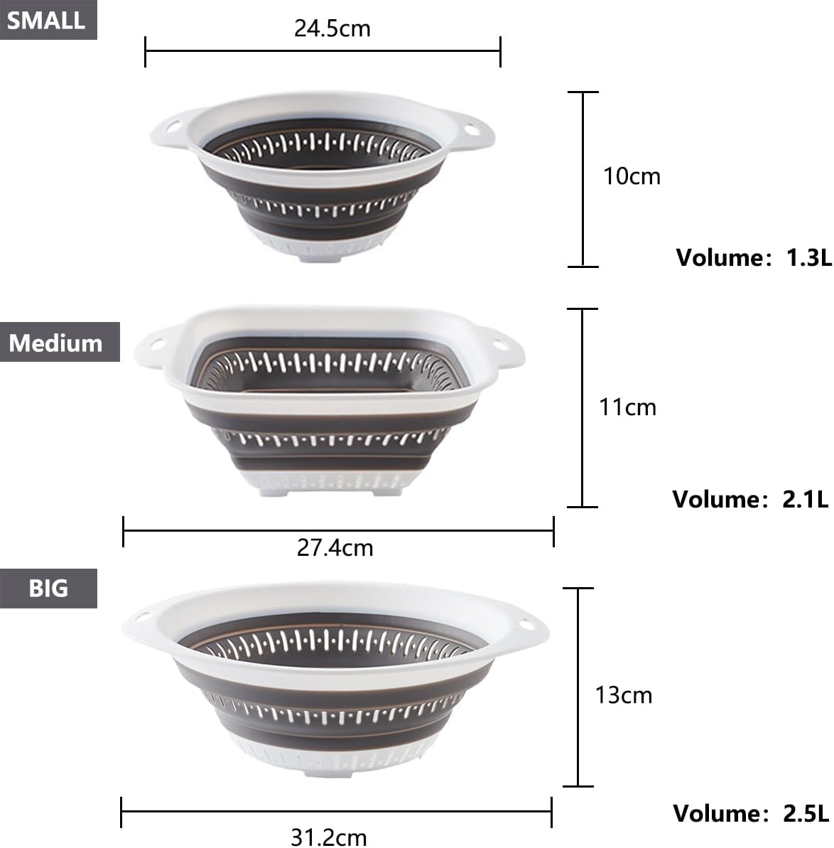 Collapsible Colander and Strainer,Silicone Strainer Colanders & Food Strainers,for Vegetable and Fruit, Kitchen Essentials (3, Pink, 1.3L+2.1L+2.5L)
