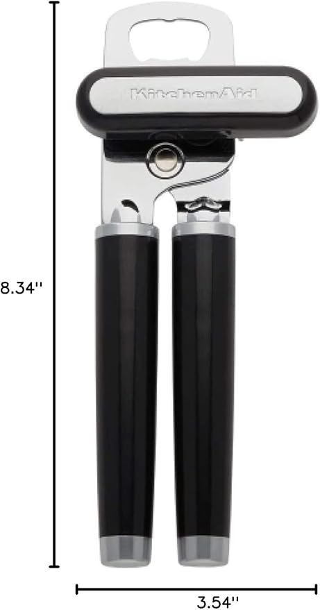 KitchenAid Classic Multifunction Can Opener and Bottle Opener Easy to Use, Razor Sharp Stainless Steel Cutting Wheel, Soft Ergonomic Handles, Black