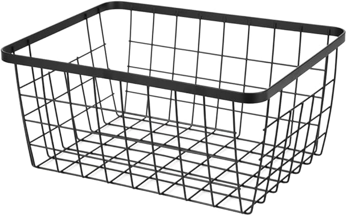 Kitchen Metal Wire Baskets with Handles Food Storage Organizer, Household Refrigerator for Cabinets,Pantry,Bathroom,Black,4 Pack