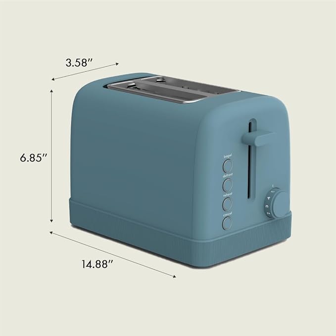 bella 2 Slice Toaster, 6 Setting Shade Control w Reheat, Cancel, Bagel & Defrost Buttons, Removable Crumb Tray, Anti Jam & Auto Shutoff, Auto Centering Guides & Cord Wrap, 900 Watt, Surf