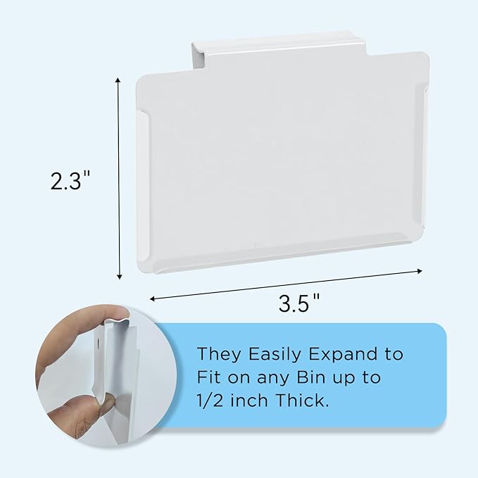 Metal Pantry Baskets Labels Clip On for Storage Bins | Edge Fold-Cream (Edge Fold-White, 18 Metal Label Clip)