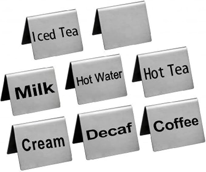 New Star Foodservice Stainless Steel Table Tent Sign (Silver (Combo), 2-Inch by 2-Inch (Set of 8))
