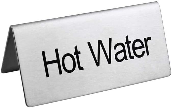 New Star Foodservice Stainless Steel Table Tent Sign (Silver (Hot Water), 3"x 1.5" (Set of 2))