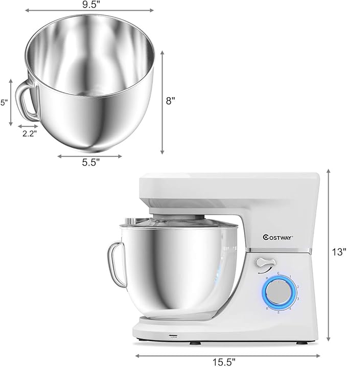 COSTWAY Stand Mixer, 6-Speed 7.5 QT Tilt-head Electric Kitchen Food Mixer 660W with Stainless Steel Bowl, Dough Hook, Beater, Whisk