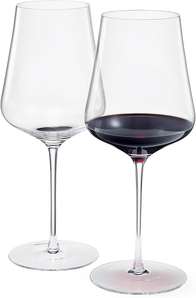 Universal All Purpose Modern Thin Crystal Wine Glasses, Worlds Lightest Wine Glass (88 Grams) Tall Long StemDurable & Resistant | 2 Set Glassware | Handblown & Lead-Free, Stemmed Unique Shape 18oz