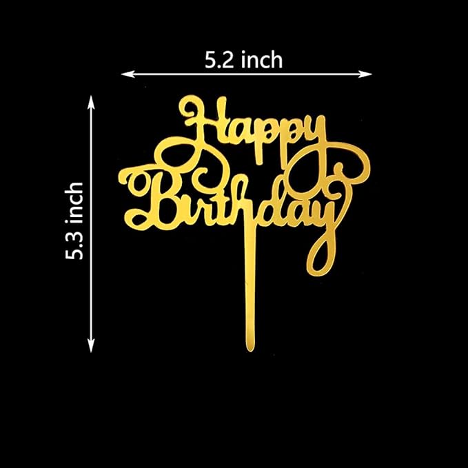 Happy Birthday Cake Topper for Birthday Party Decorations - Mirror Gold Acrylic