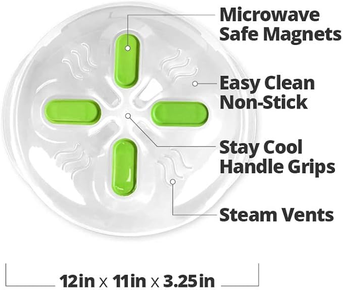 Magnetic Microwave Cover for Food | Clear Microwave Splatter Cover | Microwave Plate Cover with Steam Vents | Food Grade Dish Cover | BPA-Free | Dishwasher Safe | Green