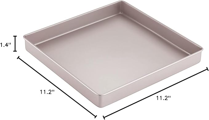 CHEFMADE 11-Inch Baking Sheet Pan, Non-Stick Square Jelly Roll Bakeware for Oven Roasting Meat Bread Battenberg Pizzas Pastries 11.2" x 11.2" x 1.4" (Champagne Gold)