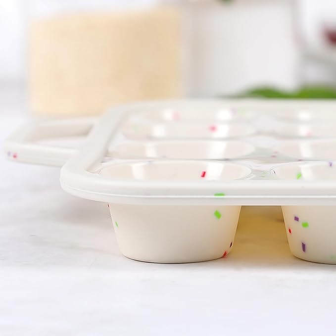 Vinino Mini Muffin Pan with Metal Reinforced Frame-1Pack, Silicone Cupcake Pan for Baking 24 Cup Mini Size, BPA Free Silicone Muffin Tray, Cupcake Baking Pan Molds for Oven Dishwasher Safe-Cream