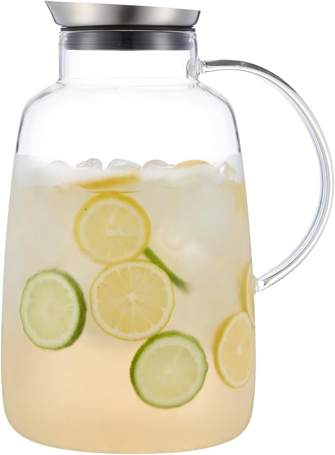 Purefold Pitcher with Lid, 109 Ounces Water Pitcher, Heat Resistant Leakproof, Borosilicate Glassware for Boiling Water, Iced Tea, Juice, Milk, Coffee, Lemonade, Hot and Cold Beverages