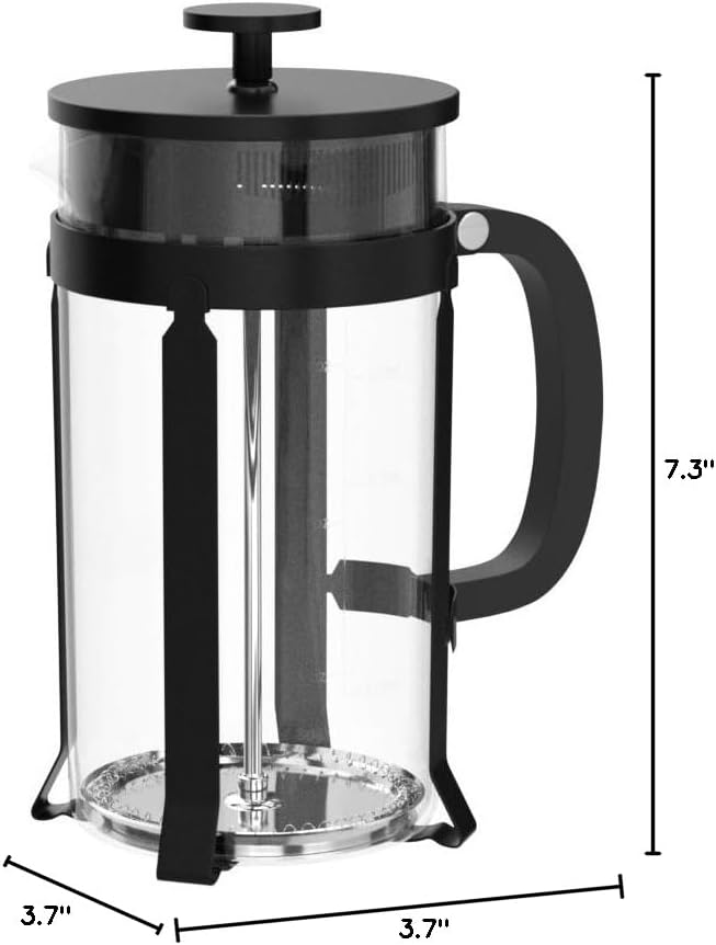 French Press Coffee Maker 304 Stainless Steel Coffee Press,with 4 Filters System, Heat Resistant Thickness Borosilicate French Press Glass, BPA-Free Brewed Tea Pot Coffee Plunger(Copper 12oz)