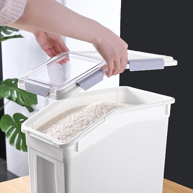 30Lbs 2 Pack Food Storage Container with Scoop, Airtight Rice Storage Bins Flour Containers Pet Food Dispenser with Handle & Wheels, Plastic Kitchen Pantry Organization for Cereal Baking Supplies