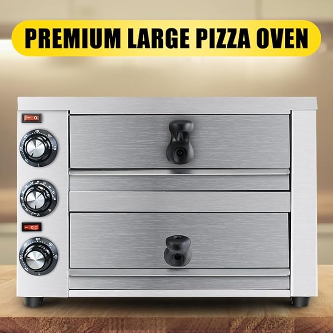 KOOTEN 2 Tier Tabletop Pizza Oven - Indoor Electric Commercial Stainless Steel With Timer for Home and Restaurant