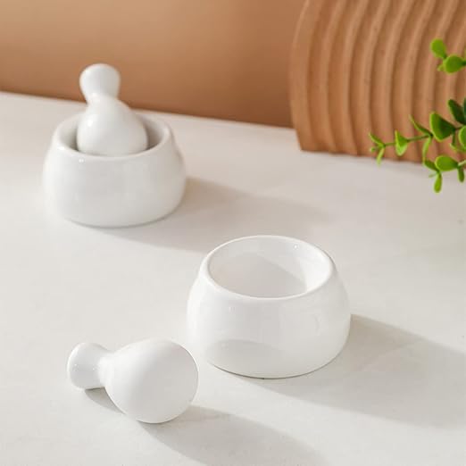 Mini White Ceramic Mortar and Pestle Set, A Perfect Pill Crusher, Also Suitable for Crushing Spices, Herbs, etc