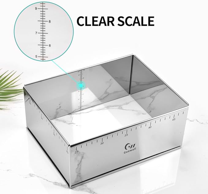 Guowall Extensible Rectangular Cake Mould Stainless Steel Pastry Ring Mold for Tiramisu Rectangle Adjustable Baking Frame Big Size for Multiple Size - 10 x 7 inch