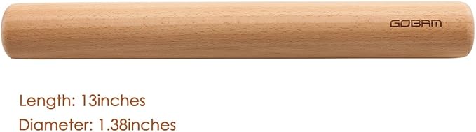 GOBAM Wood Rolling Pin, Medium - Dough Roller for Pasta, Cookies, Pie, Pizza, Chapati, Fondant, Rolling Pins for Baking, Bread Making Tools and Supplies - 13 x 1.38 Inches