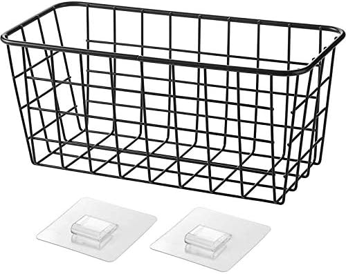 3 Set LeleCAT Adhesive Over the Cabinet Door Wire Baskets for Organizing for Kitchen Food Pantry Bathroom Shelf Storage No Drilling Wall Mounted,Black