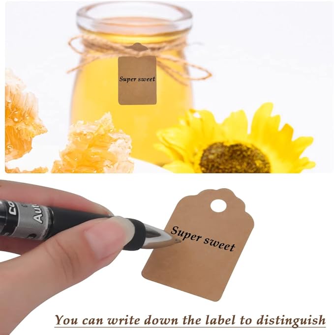 100pcs Honey Dipper Sticks, 3 inch Wooden Honey Dipper Honey Stirrers Honey Spoon with Natural Jute Twine Kraft Paper Tags for Honey Jar Dispense Drizzle Honey Wedding Party Favors Honey Server